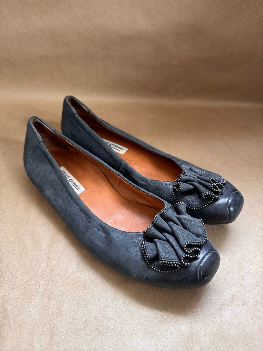 Paul Green Black Nubuck Rosette Ballet Flats. Size UK 6.5/US 9